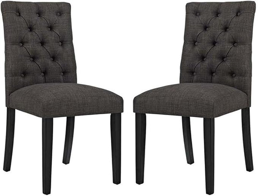 Modway Duchess Modern Tufted Button Upholstered Fabric Parsons Two Dining Chairs in Brown