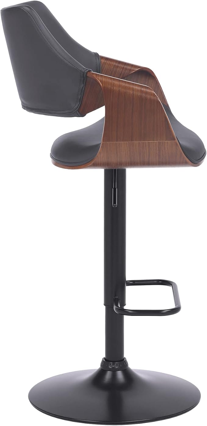 Aspen Adjustable Swivel Gray Faux Leather and Walnut Wood Bar Stool with Black Base