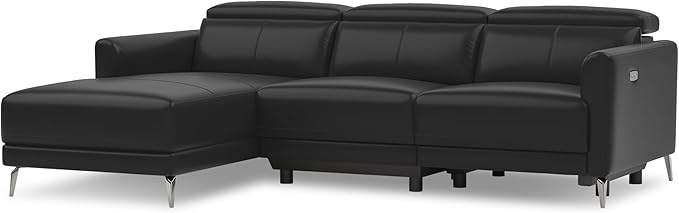 Valencia Andria 99.5" Reclining Leather Sectional Sofa, 3 Seater Reclining Couch with Left Hand Chaise | Italian Nappa 11000 Top Grain Leather | Power Reclining Seat with Adjustable Headrests - Black