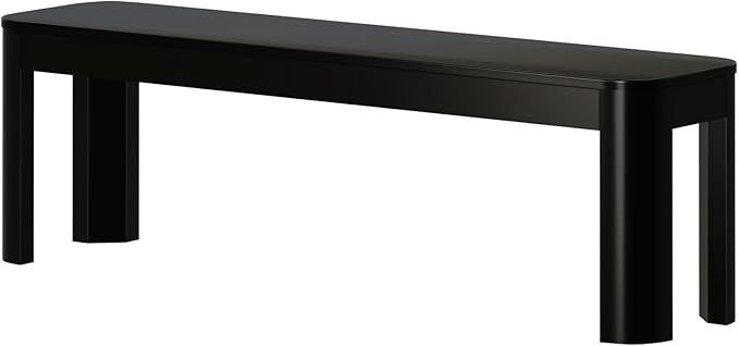Plank+Beam Contour Bench, Modern Rounded 58 Inch Dining Bench, Bench for 72 Inch Kitchen Table, Black