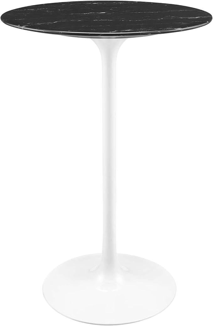 Modway Lippa Round 28" Artificial Marble Mid-Century Modern Bar Table in White Black