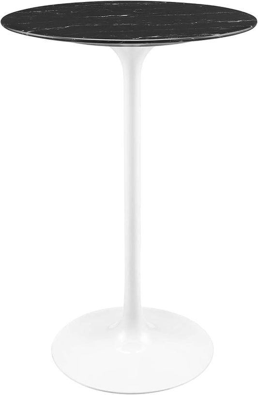 Modway Lippa Round 28" Artificial Marble Mid-Century Modern Bar Table in White Black