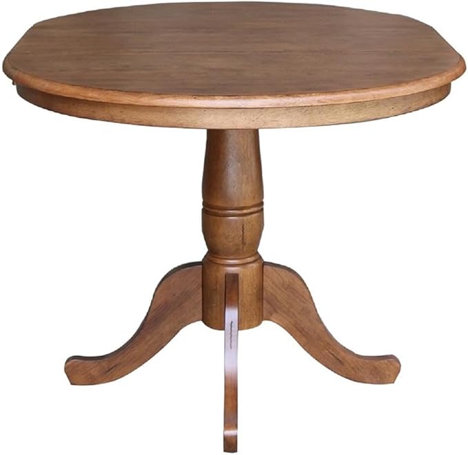 IC INTERNATIONAL CONCEPTS 36" Solid Wood Round Top Pedestal Table in Oak with 12" Leaf - 29.3" H