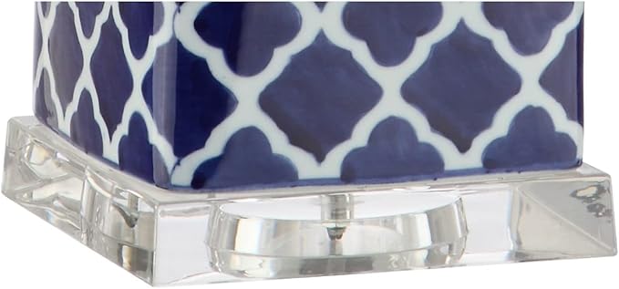 JONATHAN Y 23" Blue/White Chinoiserie Ceramic LED Table Lamp, Hand-Painted Trellis Ginger Jar Design for Living Room Bedroom, White Linen Drum Shade, LED Bulb Included JYL3011A