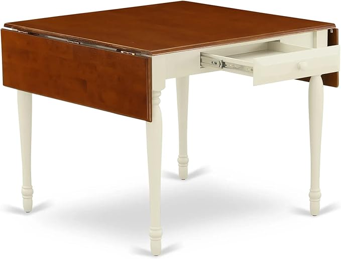 East West Furniture MZT-WHI-T Monza Modern Kitchen Table - a Rectangle Dining Table Top with Dropleaf & Stylish Legs, 36x54 Inch, Buttermilk & Cherry