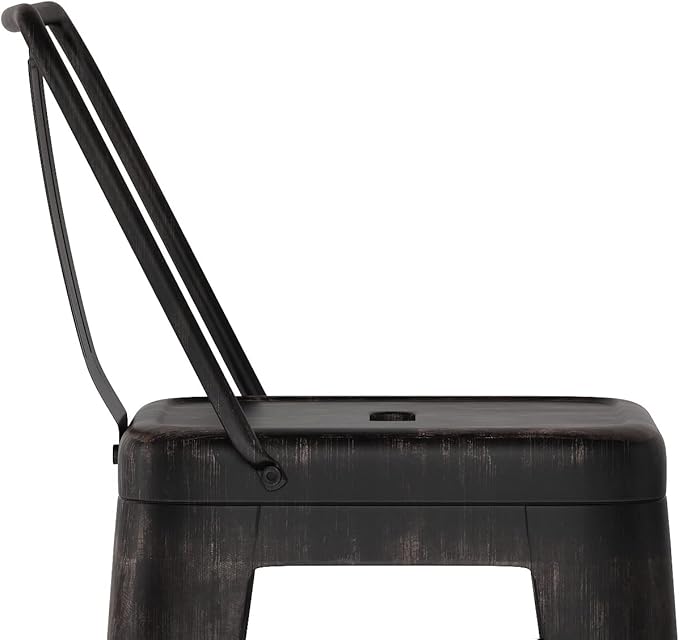 SIMPLIHOME Rayne Industrial Metal 30 inch Bar Stool (Set of 2) in Distressed Black for the Dining Room and Kitchen