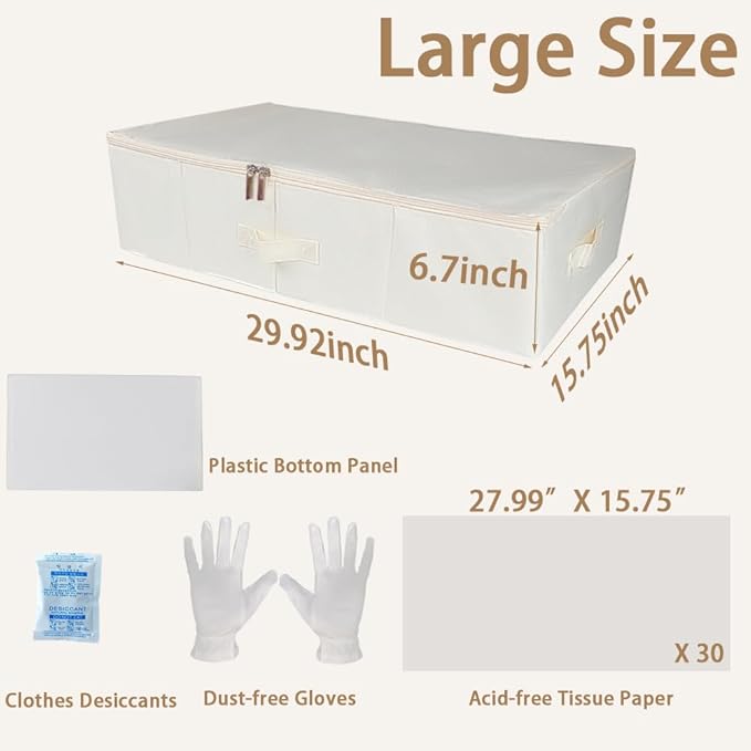 Large Wedding Dress Storage Box - Beige Preservation Box with 30Pcs Acid-free Tissue Paper