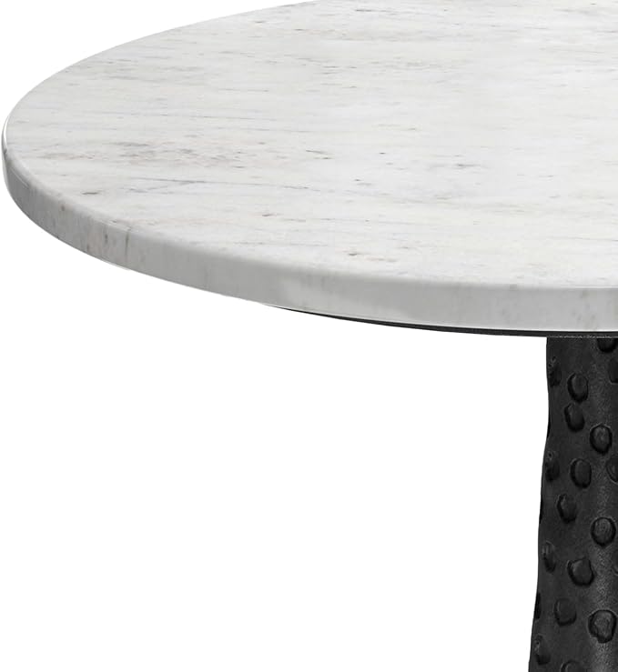 SIMPLIHOME Myles Side Table – 16 inch Wide Powder‑Coated Aluminum and Genuine Marble Top Table in Black/White, Contemporary Industrial Accent Table for Living Room or Bedroom