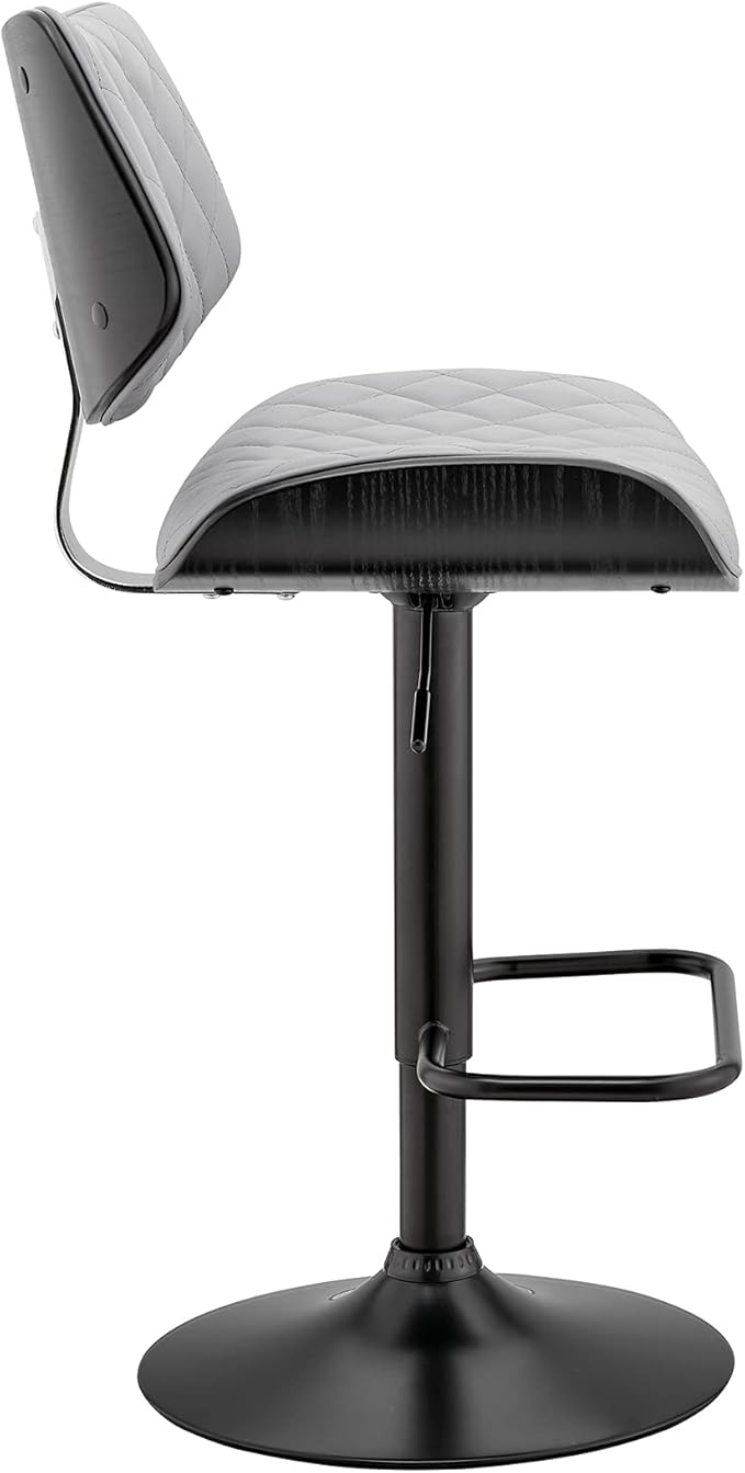 Armen Living Leland Adjustable Grey Faux Leather and Black Finish Bar Stool