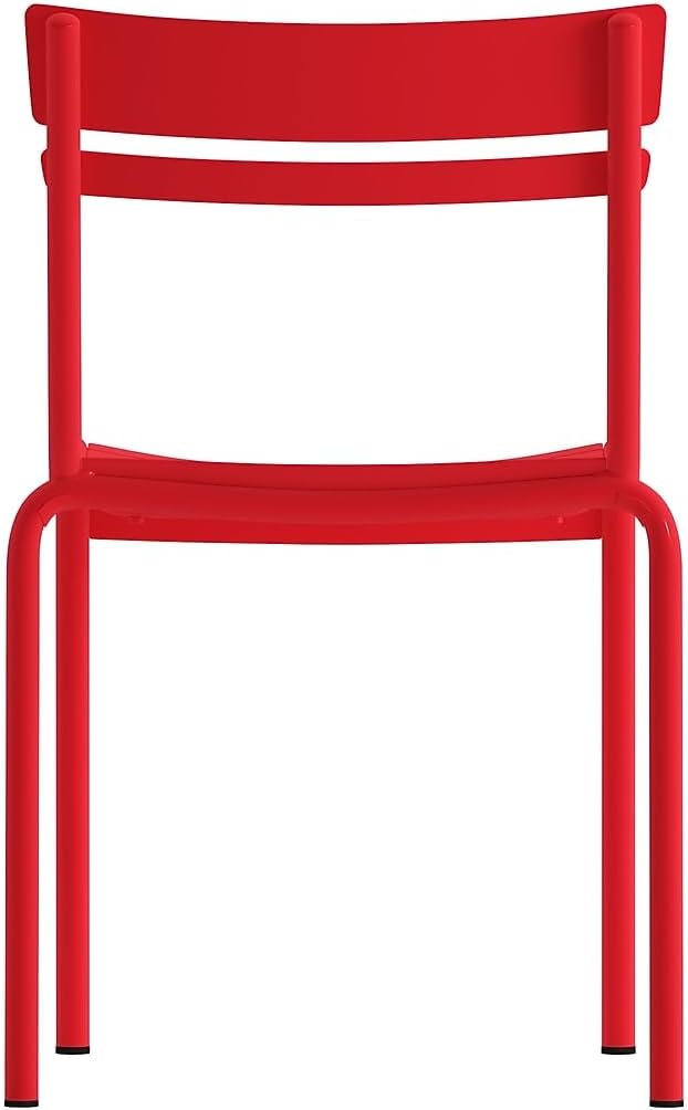 Flash Furniture Nash Commercial Grade Steel Stack Chair, Indoor-Outdoor Armless Chair with 2 Slat Back, Red