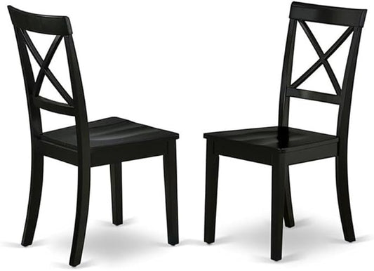 East West Furniture BOC-BLK-W Boston Dining Room Chairs - Cross Back Solid Wood Seat Chairs, Set of 2, Black