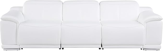 BlackJack Furniture Venice Top Grain Italian Leather Recliner 5 Seater 4 Power Reclining Seater 2 Piece Sofa Set with Adjustable Headrests Modern Seating Sofa and Loveseat for Living Room , White