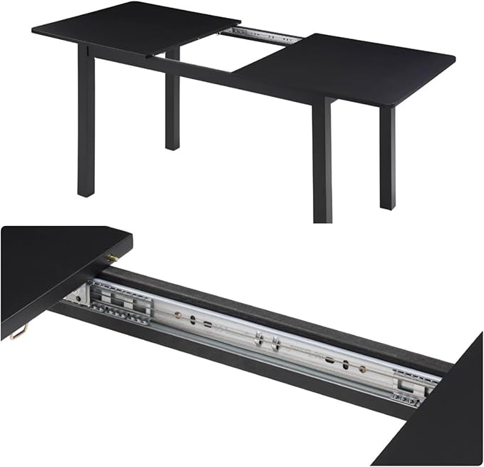 Dining Table, Extendable Kitchen Room Table for 4-8 People, 48"-59.8" Wooden Rectangle Expandable Table, Space Saving Modern House Dining Surface for Home Living Room Office, Black