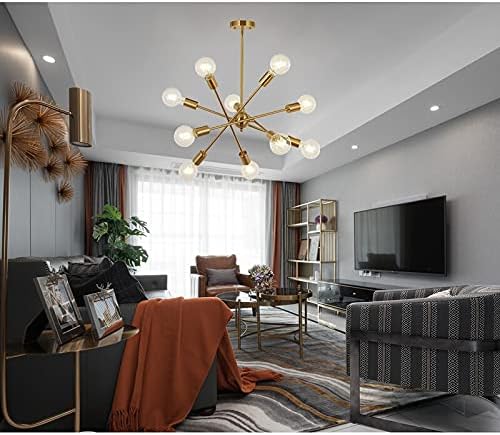 BONLICHT Modern 10 Light Sputnik Chandeliers Brushed Brass with Adjustable Arms Metal Kitchen Light Fixtures Gold Mid Century Pendant Lighting Vintage Industrial Ceiling Lights for Living Room
