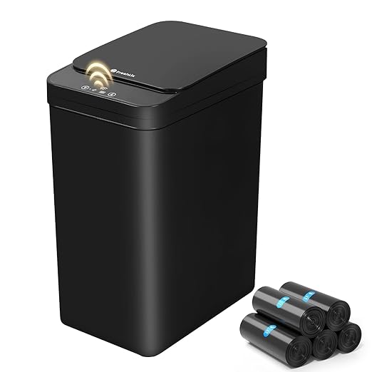 Bathroom Automatic Trash Can, 4 Gallon Touchless Motion Sensor Small Garbage Can with Lid Smart Electric Narrow Waterproof Garbage Bin for Bedroom Office, Black
