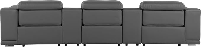 BlackJack Furniture Venice Top Grain Italian Leather Power Recline 5 Piece Sofa - 134" Theater Seating Modern Couch for Living Room Apartment Home with Adjustable Headrests & USB Port, Dark Grey