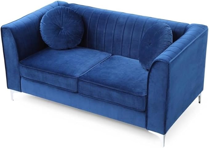 Glory Furniture Delray Velvet Loveseat in Navy Blue