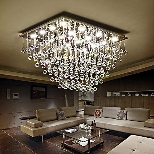 Saint Mossi 12-Lights Modern Chandelier K9 Crystal Chandelier Light Fixture by Raindrop Chandelier Design,Modern Flush Mount Ceiling Light Fixtures,H16 x W22 x L31