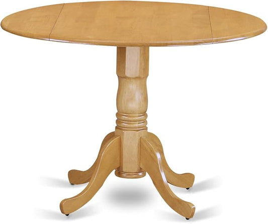 East West Furniture DLVA3-OAK-W 3 Piece Dining Table Set for Small Spaces Contains a Round Dining Room Table with Dropleaf and 2 Wooden Seat Chairs, 42x42 Inch, Oak