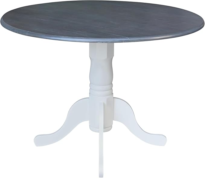 IC INTERNATIONAL CONCEPTS 42" Drop Leaf Wood Table with 2 Emily Side Chairs in White/Heather Gray