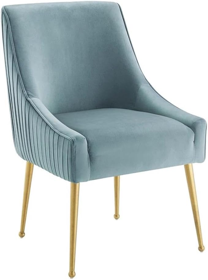 Modway Discern Pleated Back Upholstered Performance Velvet Dining Chair Set of 2, Light Blue