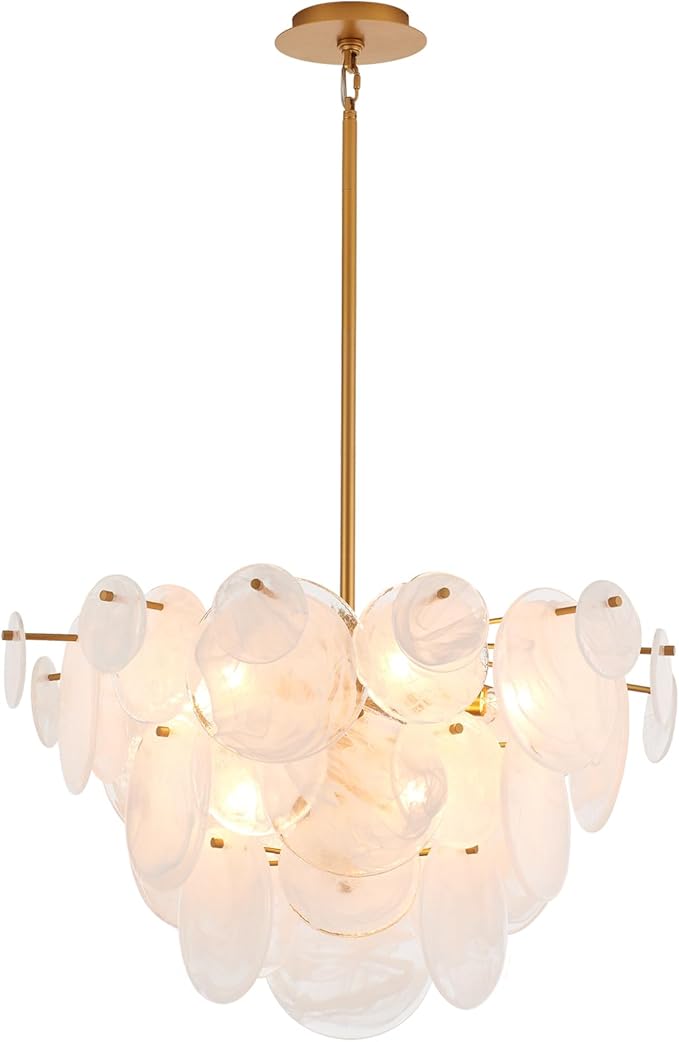 Dia 28 Inch, Modern Glass Chandeliers for Bedroom, Gold Dining Room Light Fixture, Large Vintage Pendant Chandelier for Living Room Stairway Entryway Kitchen Farmhouse Foyer