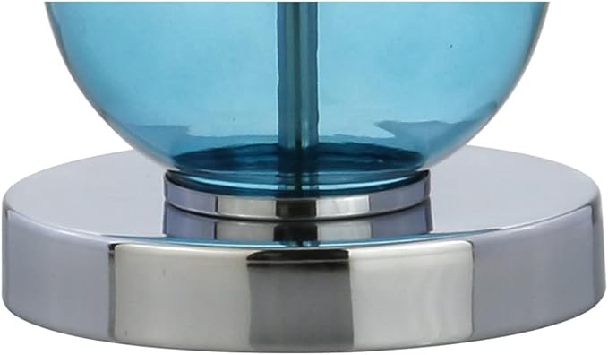 JONATHAN Y 27" Sky Blue/Chrome Triple-Sphere Glass Table Lamp Set of 2, Bedside, White Linen Shade, Modern Table Lamps for Living Room, Bedroom, Office, LED Bulbs Included (JYL1070C-SET2)