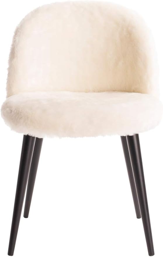Elle Decor Cami Vanity Chair, Upholstered Armless Single Seat Plush Accent for Living Room, Home Office Desk or Bedroom, Mid Century Modern Tapered Legs, Cream Faux Fur