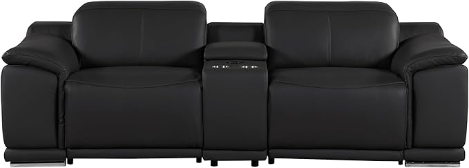 BlackJack Furniture Venice Top Grain Italian Leather Power Recline Loveseat Sofa - 93" Theater Seating Modern Couch for Living Room Apartment Lounge Home with Adjustable Headrests & USB Port, Black