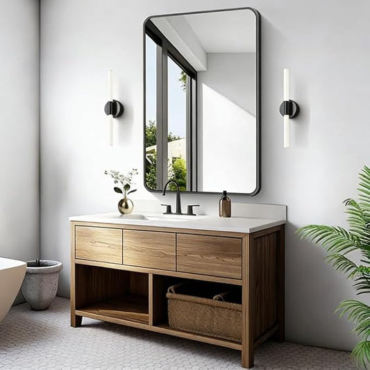 KOCUUY Black Mirror, 30x48 Inch Rectangle Bathroom Mirror with HD Tempered Glass, Anti-Rust Frame, Vanity Mirror with Rounded Corner for Bathroom, Living Room, Entryway, Hang Horizontal/Vertical