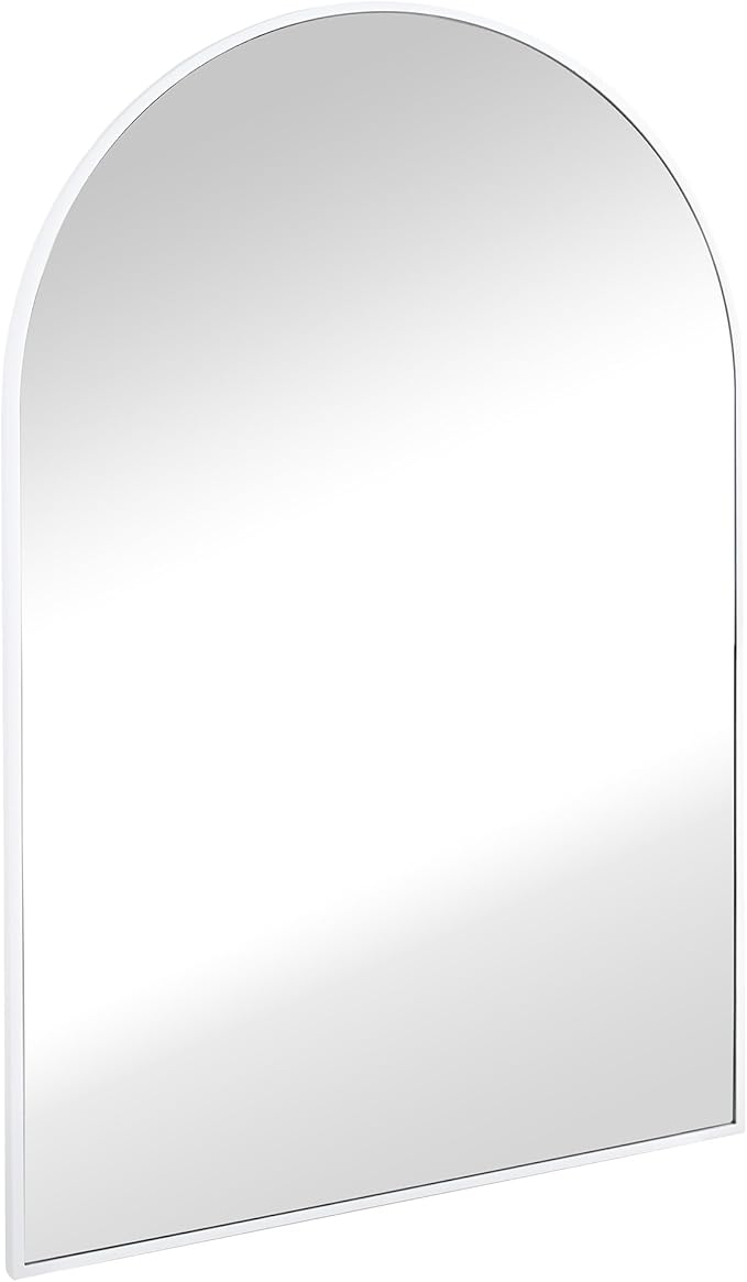 Arched White Bathroom Mirror,20 x 30 Inch Arch Wall Mirror with Wood Frame,Vanity Modern Tempered Glass Mirror for Bedroom,Entryway,Living Room