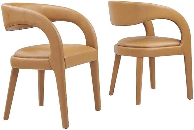 Modway EEI-6561-TAN Pinnacle Vegan Leather Dining Chair Set of Two, Tan