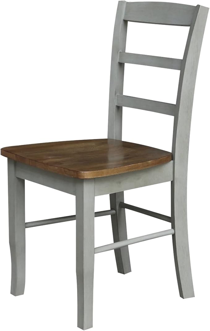 IC INTERNATIONAL CONCEPTS Set of 2 Solid Wood Madrid Ladderback Chairs in Distressed Hickory/Stone