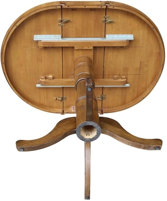 International Concepts 36" Round Top Pedestal Table with 12" Leaf-40.9" H-Dining, Counter, or Bar Height, Pecan