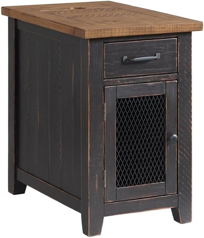 Martin Svensson Home Chairside Table - Antique Black and Honey - Rustic Style - with One Drawer and Cabinet for Storage