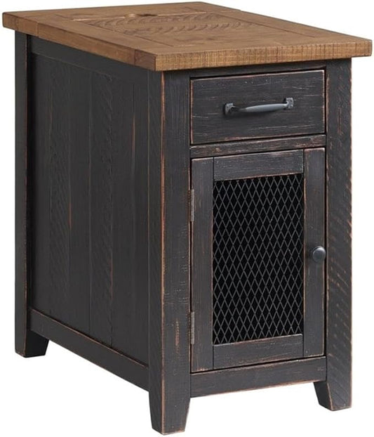 Martin Svensson Home Chairside Table - Antique Black and Honey - Rustic Style - with One Drawer and Cabinet for Storage