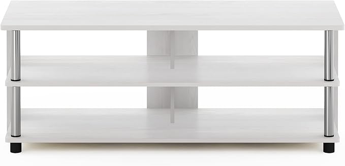 Furinno Sully 3-Tier Stand for TV up to 48 Inch, White Oak/Chrome