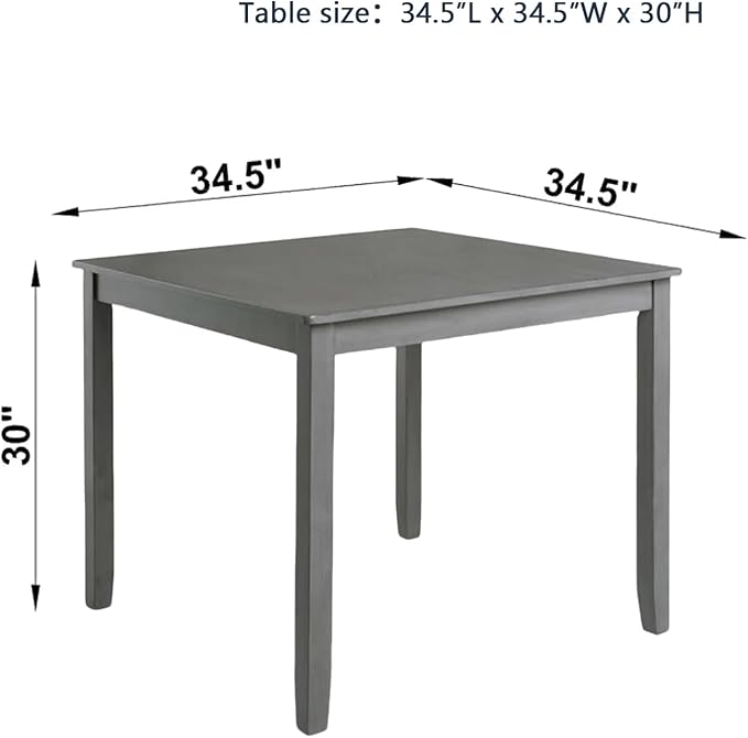 Dining Table for 4, Wooden Square Kitchen Table with Natural Woodgrain Finish, 34.5" MDF Modern Dining Table with Solid Wood Tapered Legs and Rounded Corners, Easy Assembly, Gray