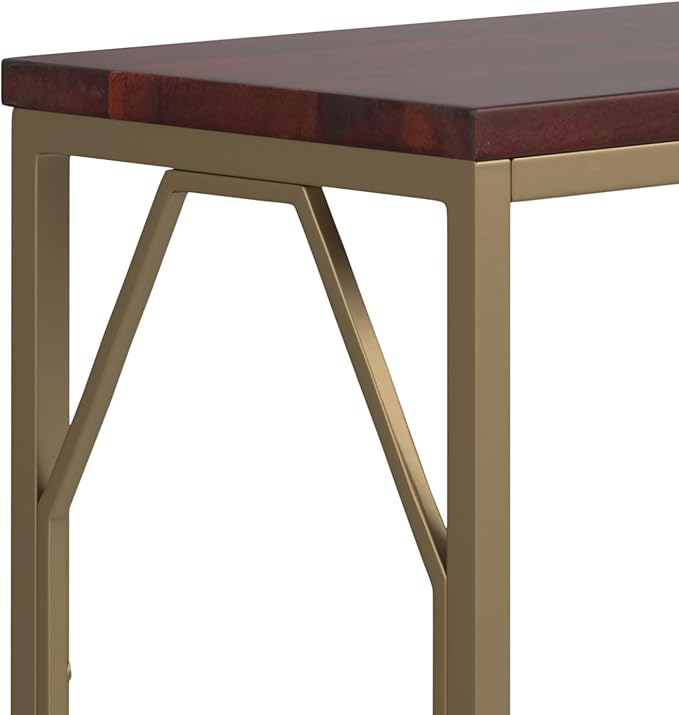 SIMPLIHOME Selma Contemporary 20 Inch Wide Metal and Wood Accent Side Table in Cognac, For the Living Room and Bedroom