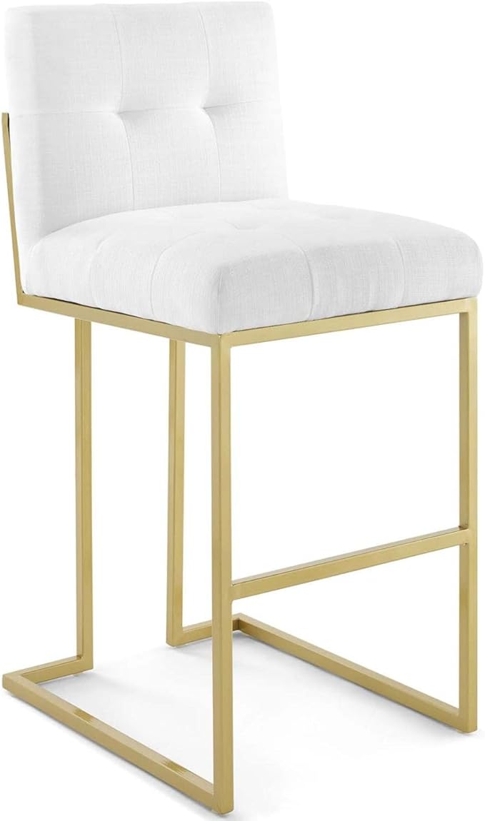 Modway Privy Stainless Steel Performance Velvet Bar Stool Set of 2, Gold White
