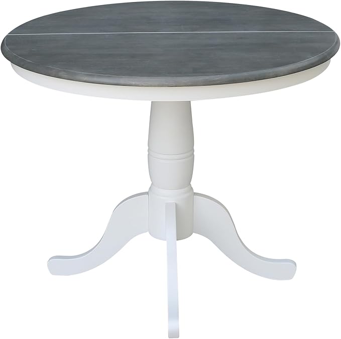 International Concepts 36" Wood Round Table with 12" Leaf in White/Heather Gray