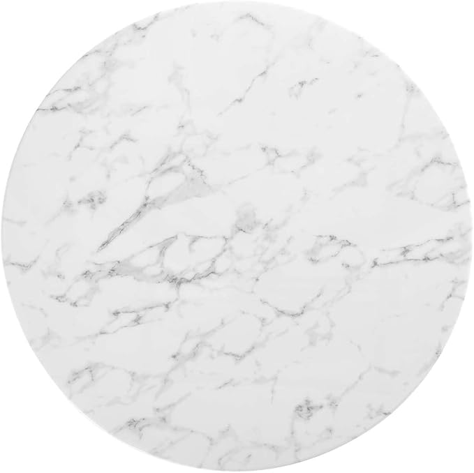 Modway Lippa 40" Mid-Century Dining Table with Round Artificial Marble Top in Gold White