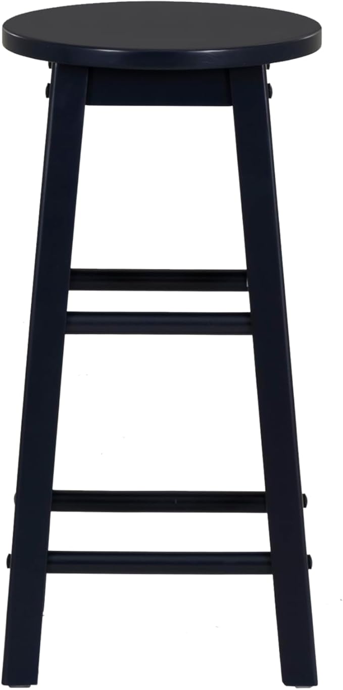 Linon Zeke Navy Blue Solid Wood Backless Round Counter Stool with 24 Inch Seat Height