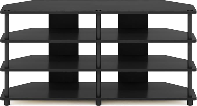 Furinno ECON TV Stand, 4-Tier Corner Entertainment Center, TV Console for TV up to 55 Inch, Easy Assembly, for Living Room, Bedroom, Blackwood