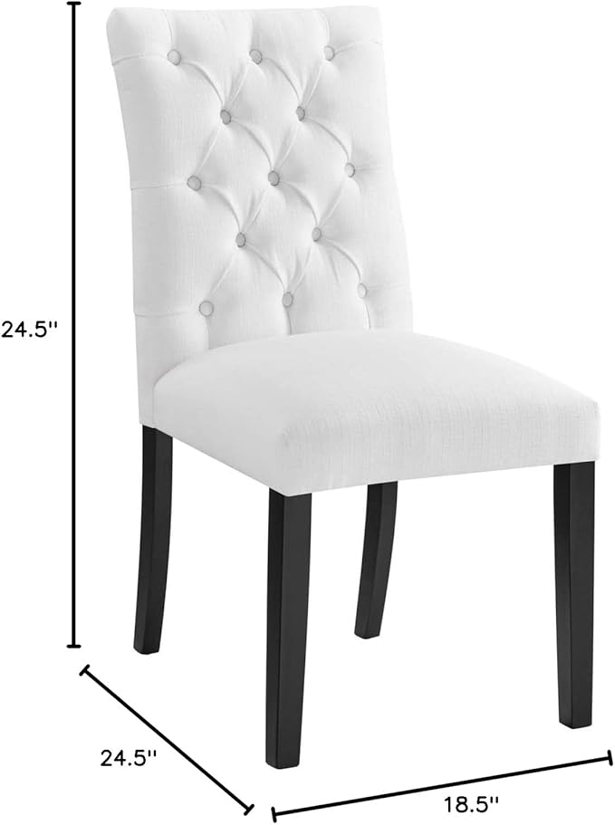 Duchess Button Tufted Fabric Dining Chair in White