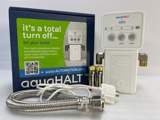 Smart Home Water Toilet Leak Detector Alarm and Automatic Shut Off Valve - Water Sensor Alarm Shut Off Tool - Easy Installation - Battery Operated - Protect Your Home from Water Damage