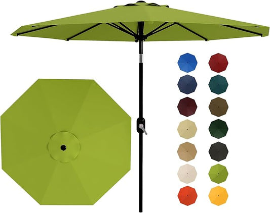 Garvee 10 ft Outdoor Patio Umbrella 8 Sturdy Ribs Outdoor Table Umbrella with Crank Lift & Push Button Tilt - UV Protection Waterproof Market Umbrellas for Pool, Deck, Yard, Garden, Grass Green