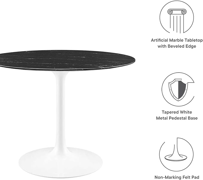 Modway Lippa Dining Table, 40", White Black