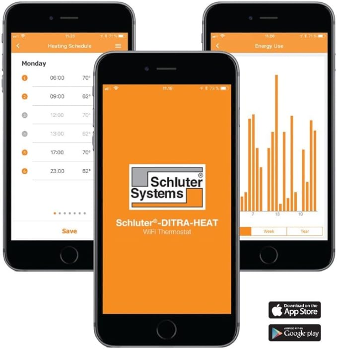 Schluter Ditra-Heat-E-WiFi Thermostat with Floor Sensor - Ideal for Home Floor Heating - Programmable Touchscreen, Energy Monitoring, App-Controlled, Smart Home Integration - DHERT104/BW