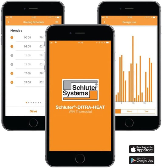 Schluter Ditra-Heat-E-WiFi Thermostat with Floor Sensor - Ideal for Home Floor Heating - Programmable Touchscreen, Energy Monitoring, App-Controlled, Smart Home Integration - DHERT104/BW